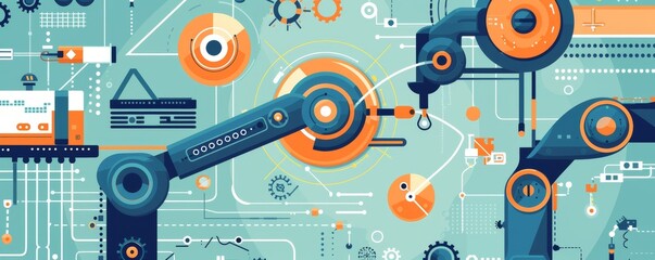 Obraz premium Robotic arms assembling electronic components in a modern factory