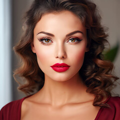 Fototapeta premium beautiful woman with fresh permanent makeup for lips beauty studio shot,portrait of beautiful blond woman on gradient background,generate ai