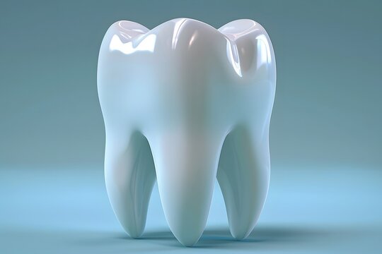 Detailed 3D Illustration of a Healthy Human Molar Tooth on Blue Background