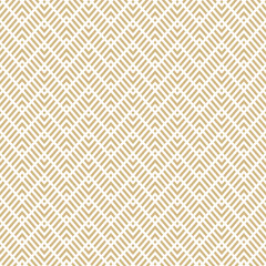 Golden geometric line seamless pattern. Vector chevron texture. Gold and white zig zag stripes, grid, lattice, diagonal lines. Abstract elegant zigzag background. Simple geometry. Repeat luxury design