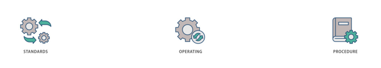 SOP icons set collection illustration of instruction, quality, manual, process, operation, sequence, workflow, iteration, and puzzle icon live stroke and easy to edit 