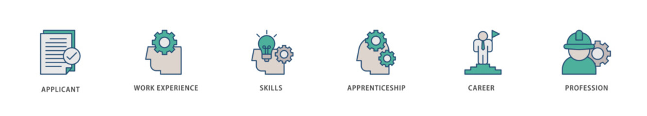 Traineeship icons set collection illustration of applicant, work experience, skills, internship, career, and profession icon live stroke and easy to edit 