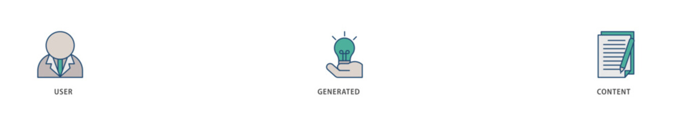 UGC icons set collection illustration of people, network, process, engine, click, internet, website, archive and browser icon live stroke and easy to edit 