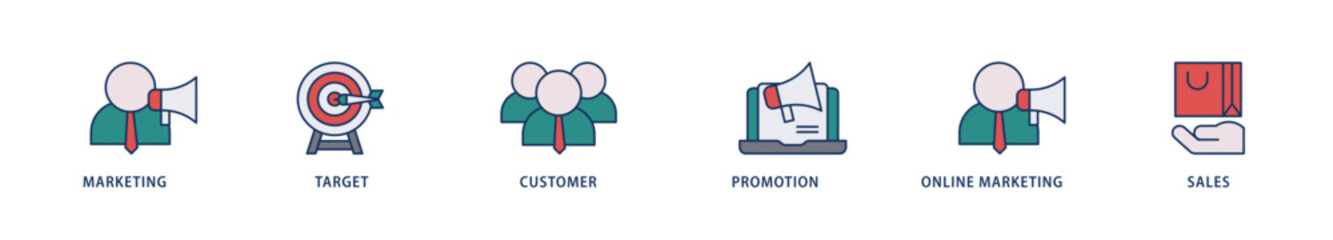 Advertising icons set collection illustration of marketing, target, customer, promotion, online marketing, and sales icon live stroke and easy to edit 