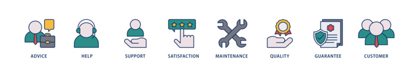 After sales service icons set collection illustration of advice, help, support, satisfaction, maintenance, quality, guarantee, customer icon live stroke and easy to edit 