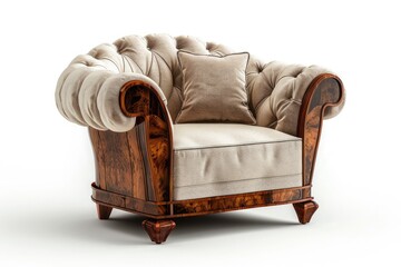 A vintage Art Deco armchair with plush cushions
