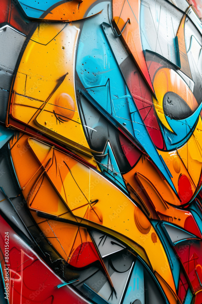 Poster vibrant graffiti artwork highlighting intricate shapes and bold lines in a dynamic composition.