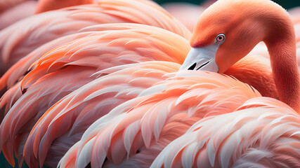 Close up of a resting flamingo.