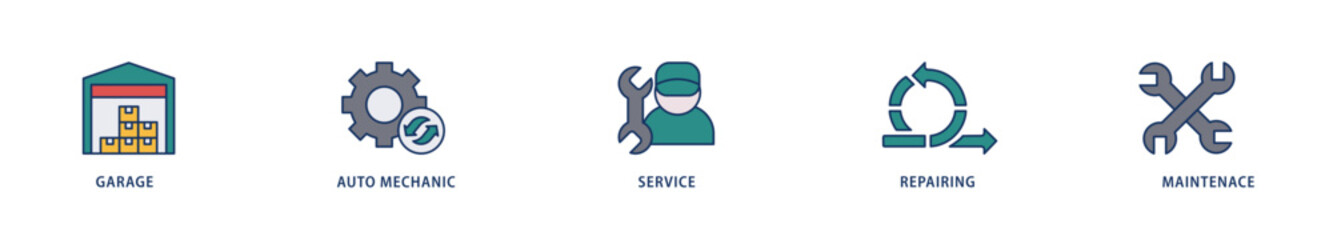 Car servicing icons set collection illustration of repairing, maintenace, service, auto mechanic, garage icon live stroke and easy to edit 