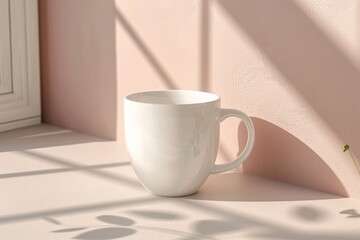 White Blank Mug Mockup in Photographic Scene created with Generative AI