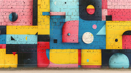 Exploring modern forms of expression through urban graffiti, blending geometric patterns and digital motifs in a metropolitan setting.