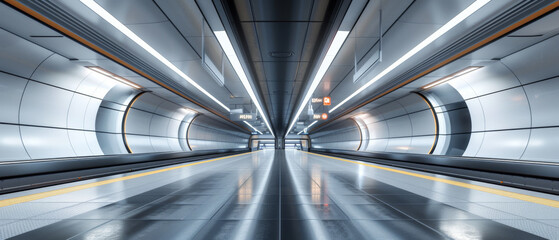 A sleek and modern mockup of an advertising sign in an empty subway station, perfectly positioned for high visibility.
