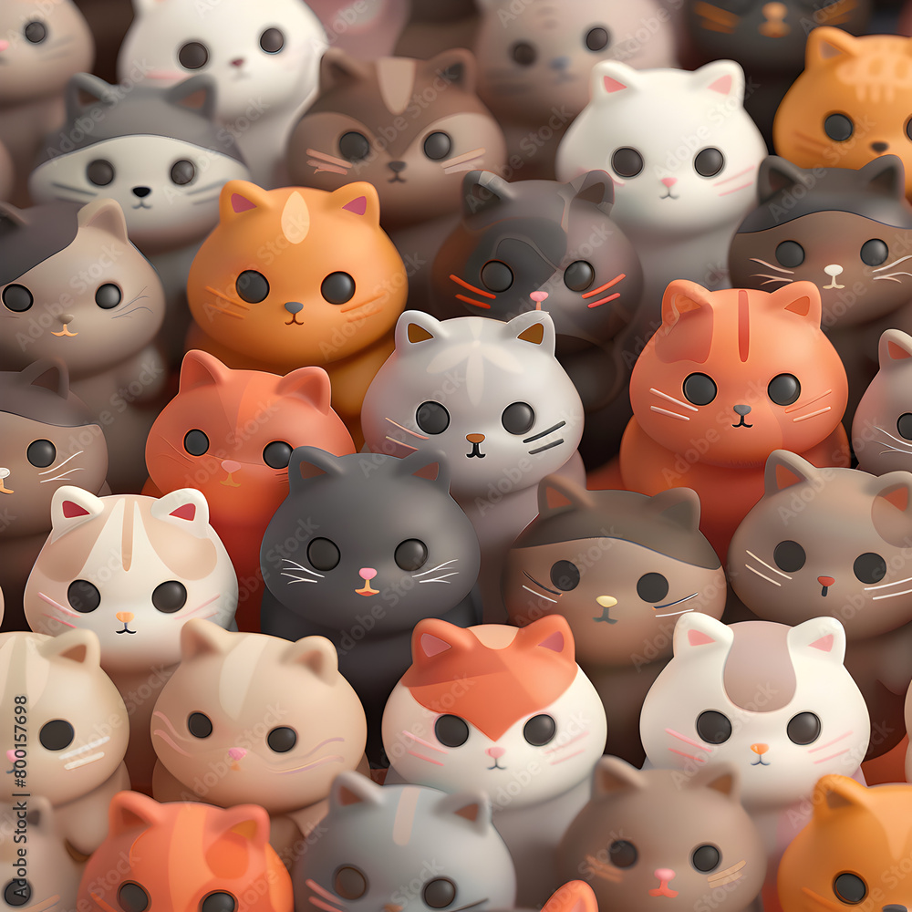 Poster a group of cats are sitting in a row, with some of them being orange and others being gray. generati