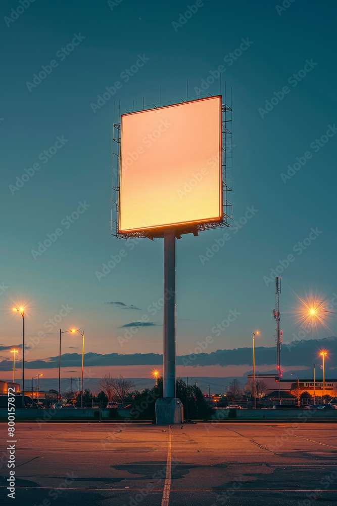 Poster a blank poster mockup highlighting the contrast in an empty urban setting during twilight, creating 