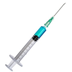 
A medical syringe on a transparent background. Injection, syringe