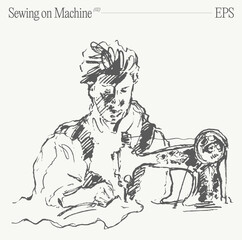 An illustration of a woman sewing on machine