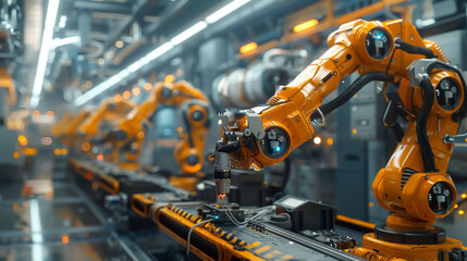 An industrial robot arm on a factory production line