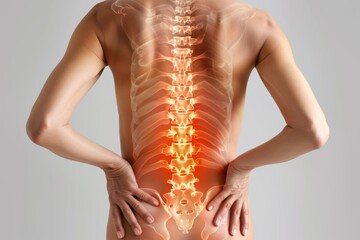 Woman in pain from spine issues  osteoporosis, degenerative conditions, cancer, or disc disease