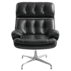 Black leather chair isolated on transparent background.