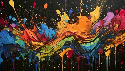 泥のようで色彩豊かな絵具の液体が漆黒の画用紙に飛び跳ね、乱雑にデザイン性を与える