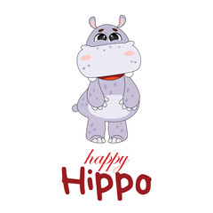 Greeting card Cute Hippo Vector