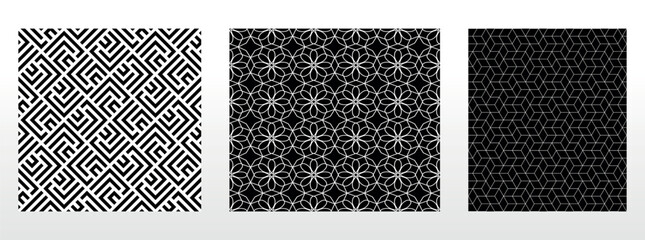 Geometric set of seamless black and white patterns. Simple vector graphics.