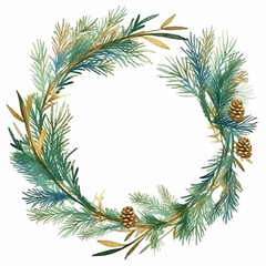 Christmas wreath made of pine needles and pine cones