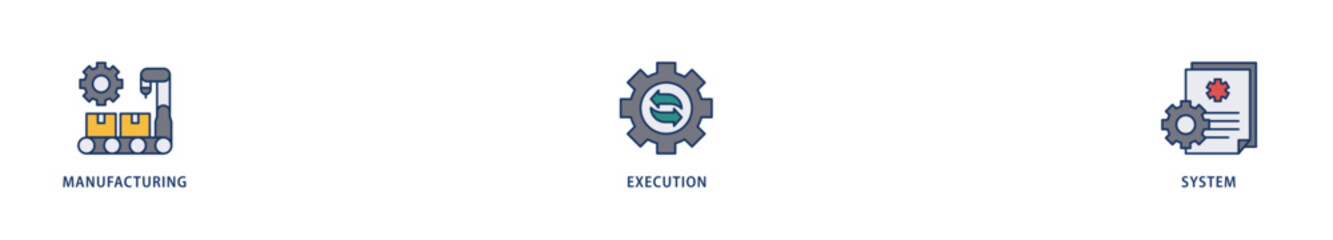 Mes icons set collection illustration of factory, service, automation, operation, production, distribution, management, structure, and analysis icon live stroke and easy to edit 