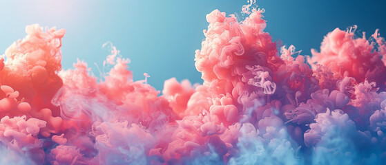 A vibrant and colorful stock photo featuring puffs of pink smoke against a serene blue background, perfect for creative projects and design inspiration.
