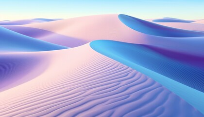 A vast desert landscape with rolling sand dunes in shades of purple and blue.