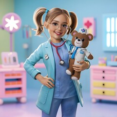 3D cute girl doctor, - obrazy, fototapety, plakaty