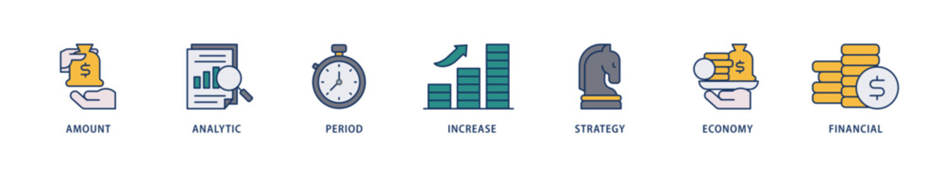 Sales growth icons set collection illustration of financial, increase, economy, strategy, period, analytic, amount icon live stroke and easy to edit 