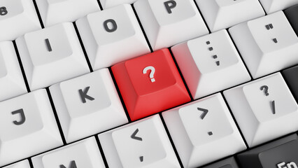 Online Support center. Frequently Asked Questions Concept. FAQ, support, help concept. 3D question mark keyboard key