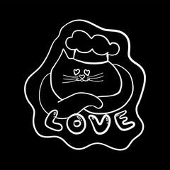Dreaming Cat Chef in Love, Doodle Style Vector Illustration