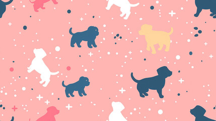 happy baby dog puppy smiling animal face with spot  pastel soft tone color, seamless pattern  nursery design cartoon style illustration with grungy texture, Generative Ai