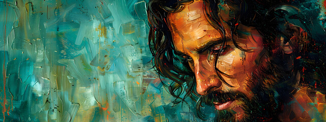 Jesus Christ in an abstract expressive impressionist style of painting.