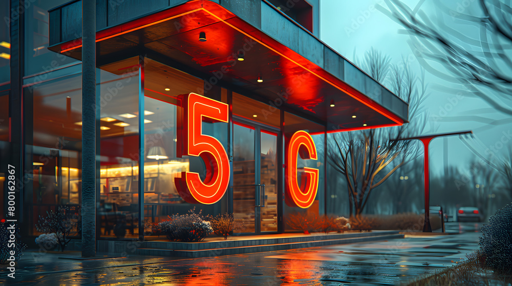 Poster network connection technology in the city, with 5g internet networking sign high-speed net