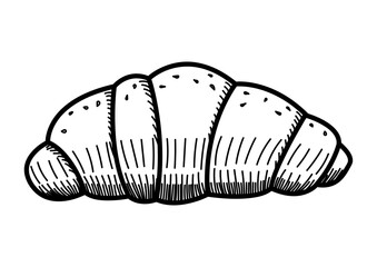 Doodle line art vector illustration of a croissant isolated on white