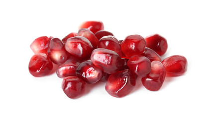 Pile of tasty pomegranate grains isolated on white