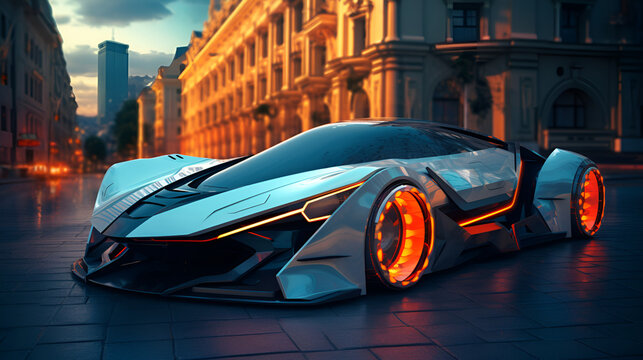 The concept car of the future is a supercar that is based on the brand's name sunlight background
