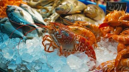 Fresh Seafood on ice at the market.