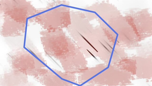 On a dirty red and mottled background, a blue polyhedral frame changes. You can place your logo or other content inside.