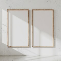 Two minimal wooden frames with a white background. - obrazy, fototapety, plakaty