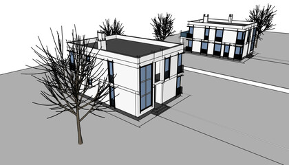house building sketch architecture 3d illustration