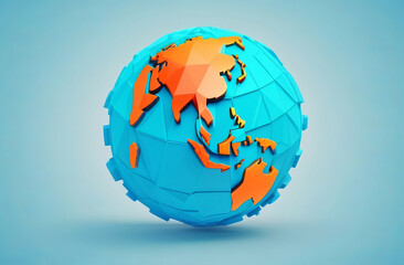 Fototapeta premium A low poly globe with an electric blue map of the world on it. The font and design give it an artistic and fashionable accessory look