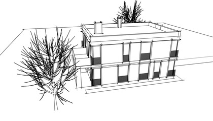 house building sketch architecture 3d illustration