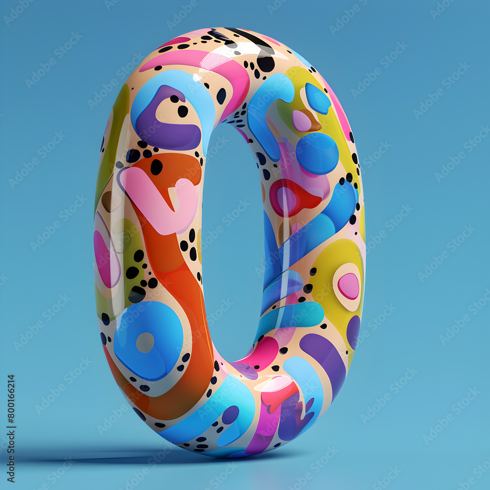 Poster a colorful, abstract number 8 is displayed on a blue background. the design is playful and whimsical