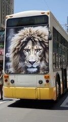 A bus with a lion on the side