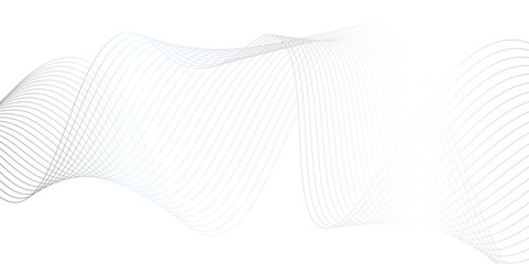 Abstract grey wavy lines on transparent background.  Vector illustration. Wave with lines created using blend tool.Wave lines smooth flowing dynamic isolated on white background.