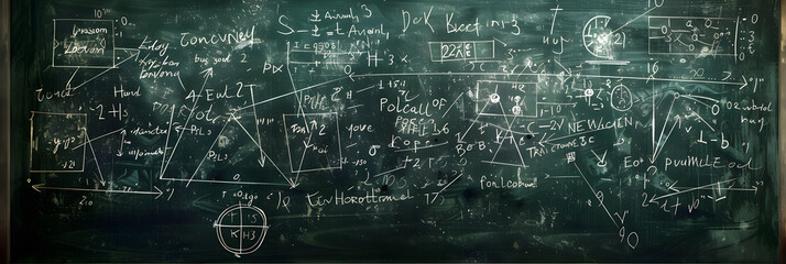 Realistic Classroom Blackboard Illustration of Solving Systems of Equations - obrazy, fototapety, plakaty